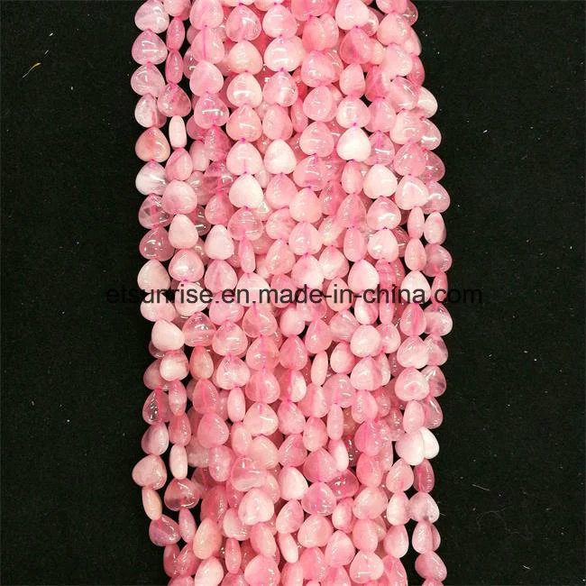 Semi Precious Stone fashion Natural Crystal Rose Quartz Hearted Bead